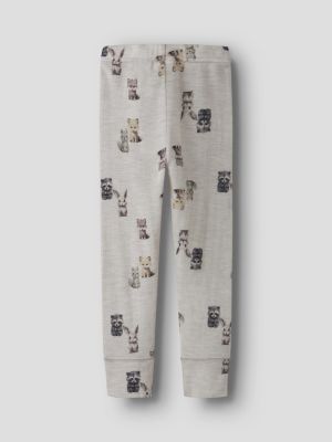 Name It Lasten Merinovillaiset Leggingsit, NMMWang Wool Rib Longjohn Aop Kuosillinen Beige
