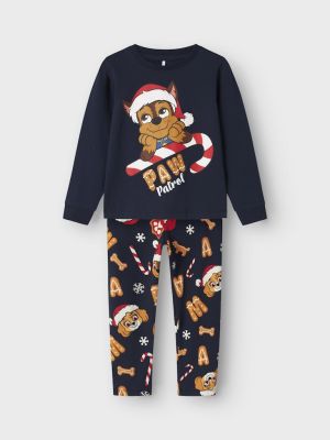 Name It lasten pyjama, NMMSLAVA PAW LS NIGHTSET Tummansininen