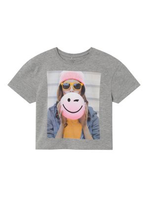 Name It lasten t-paita, NKFNOMA HAPPY SS BOXY TOP Vaaleanharmaa