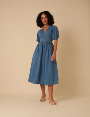 Nobody´s Child naisten mekko, DENIM SS STARLIGHT MIDI DRESS PLAIN Indigo