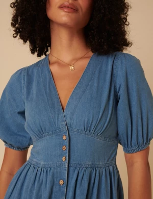 Nobody´s Child naisten mekko, DENIM SS STARLIGHT MIDI DRESS PLAIN Indigo