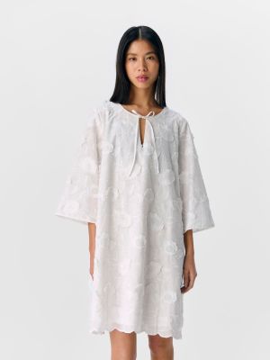 Object naisten mekko, K-OBJMINAN RE 3/4 O-NECK SHORT DRESS White