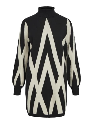 Object Naisten Neulemekko, OBJRAY L/S KNIT ROLLNECK DRESS AOP NOOS Black Sandshell Grap