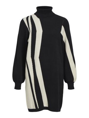 Object Naisten Neulemekko, OBJRAY L/S KNIT ROLLNECK DRESS AOP NOOS Black Sandshell Vert