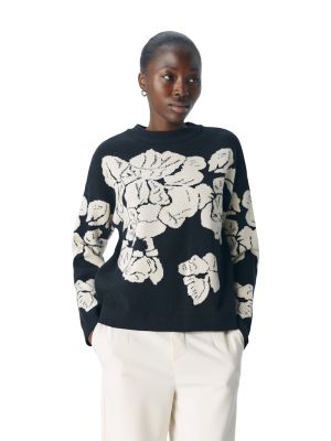 Object Naisten Neulepaita, OBJray LO L/S Knit Pullover Black Sandshell Flow