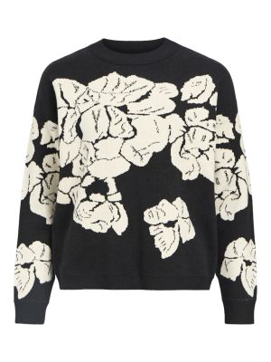 Object Naisten Neulepaita, OBJray LO L/S Knit Pullover Black Sandshell Flow