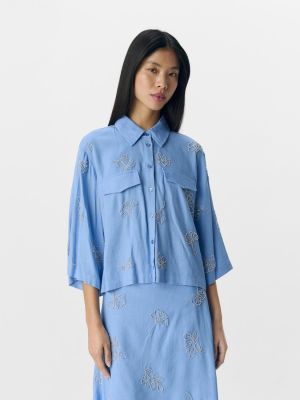 Object naisten pusero, OBJMIKA RE S/S CROPPED SHIRT CC2 SS Cornflower Blue
