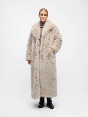 Object naisten takki, OBJISADORA L/S LO HAIRY LONG COAT 141 White Sand