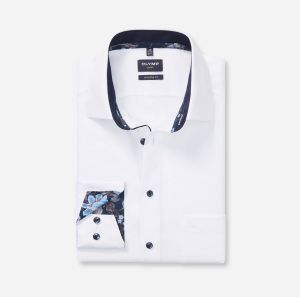 Olymp miesten kauluspaita, 042 LUXOR MODERN FIT CONTRAST + HIHA Valkoinen