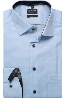 Olymp miesten kauluspaita, 042 LUXOR MODERN FIT CONTRAST WOVEN Vaaleansininen