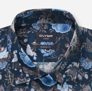 Olymp miesten kauluspaita, 042 LUXOR MODERN FIT FLORAL PRINT Sininen Kuosi