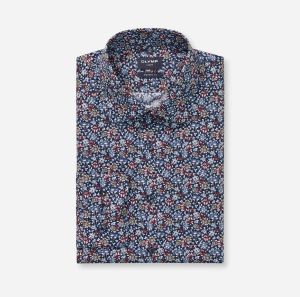 Olymp miesten kauluspaita, 042 LUXOR MODERN FIT FLORAL PRINT Tummansininen