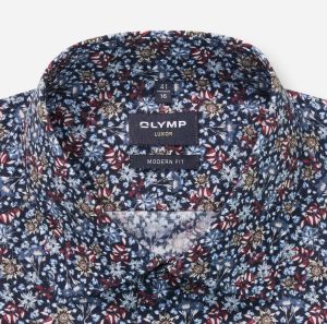 Olymp miesten kauluspaita, 042 LUXOR MODERN FIT FLORAL PRINT Tummansininen