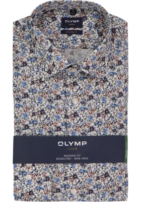 Olymp miesten kauluspaita, 042 LUXOR MODERN FIT FLORAL PRINT Valkopohjainen Kuosi