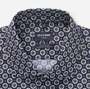 Olymp miesten kauluspaita, 042 LUXOR MODERN FIT MICRO PRINT Sininen Kuosi