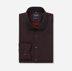Olymp miesten kauluspaita, 042 LUXOR MODERN FIT SATIN Viininpunainen