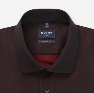 Olymp miesten kauluspaita, 042 LUXOR MODERN FIT SATIN Viininpunainen