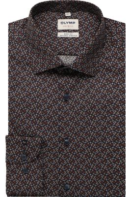 Olymp miesten kauluspaita, 051 LEVEL 5 BODY FIT COTTON PRINT Sininen Kuosi