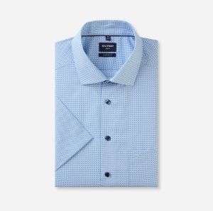 Olymp miesten lyhythihainen kauluspaita, 1264-72-11 SS SEASONAL SHIRT Sininen Kuosi