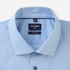 Olymp miesten lyhythihainen kauluspaita, 1264-72-11 SS SEASONAL SHIRT Sininen Kuosi