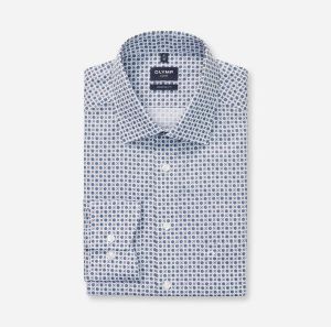 Olymp miesten kauluspaita, 042 LUXOR MODERN FIT MICRO PRINT Valkopohjainen Kuosi