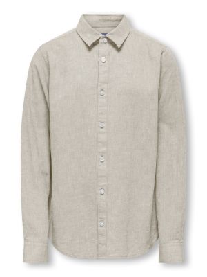 Only and Sons Junior kauluspaita, OSJCAIDEN LIFE LS SOLID LINEN SHIRT Beige