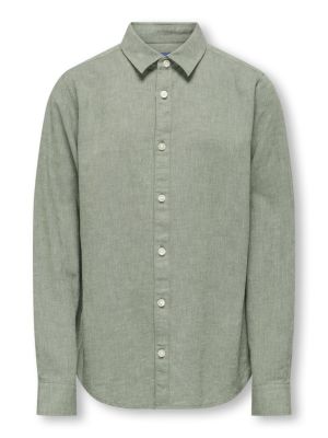 Only and Sons Junior kauluspaita, OSJCAIDEN LIFE LS SOLID LINEN SHIRT Vihreä