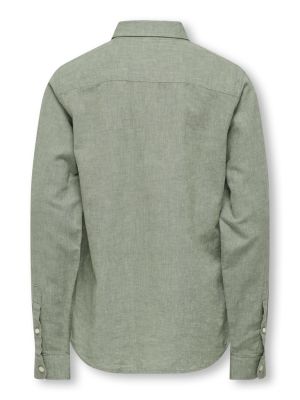 Only and Sons Junior kauluspaita, OSJCAIDEN LIFE LS SOLID LINEN SHIRT Vihreä