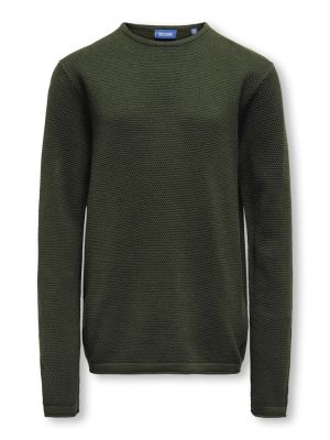Only and Sons Junior lasten neule, OSJPANTER REG CREW KNIT NOOS Tummanruskea