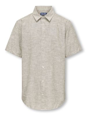 Only and Sons Junior lyhythihainen kauluspaita, OSJCAIDEN SS SOLID LINEN SHIRT Beige