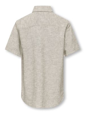 Only and Sons Junior lyhythihainen kauluspaita, OSJCAIDEN SS SOLID LINEN SHIRT Beige