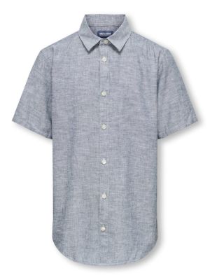 Only and Sons Junior lyhythihainen kauluspaita, OSJCAIDEN SS SOLID LINEN SHIRT Keskisininen