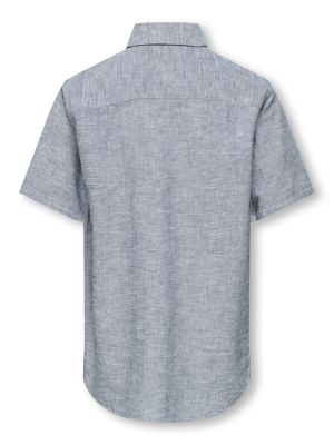 Only and Sons Junior lyhythihainen kauluspaita, OSJCAIDEN SS SOLID LINEN SHIRT Keskisininen