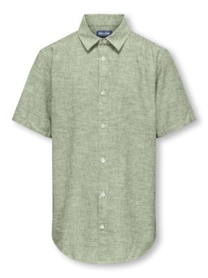 Only and Sons Junior lyhythihainen kauluspaita, OSJCAIDEN SS SOLID LINEN SHIRT Vihreä