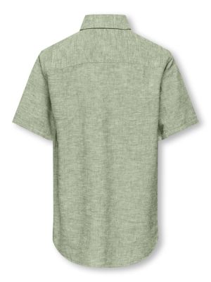 Only and Sons Junior lyhythihainen kauluspaita, OSJCAIDEN SS SOLID LINEN SHIRT Vihreä