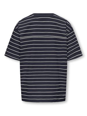 Only and Sons Junior t-paita, OSJKENGE S/S OVERSIZE TEE Raidallinen Sininen
