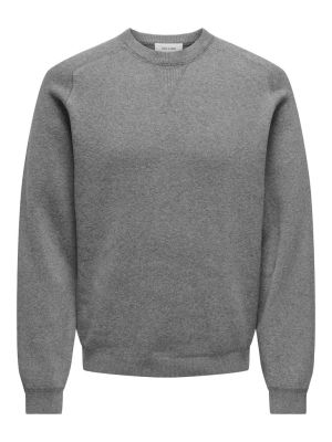 Only and Sons Miesten Collegepaita, Pin Reg Crew Neck Knit Nos Keskiharmaa