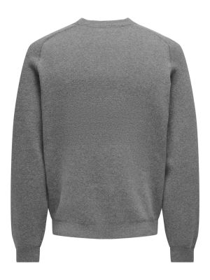 Only and Sons Miesten Collegepaita, Pin Reg Crew Neck Knit Nos Keskiharmaa