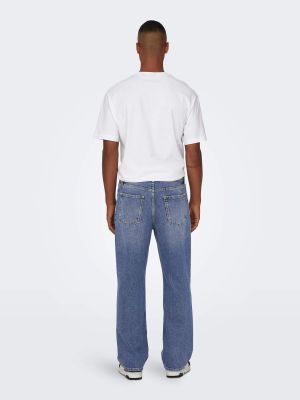 Only and Sons Miesten Farkut, FADE WIDE LOOSE JEANS MID BLUE Indigo