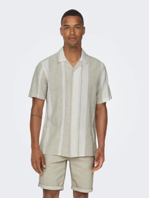 Only and Sons Miesten Kauluspaita, CAIDE STRIPE LINEN SHIRT NOS Raidallinen Ruskea