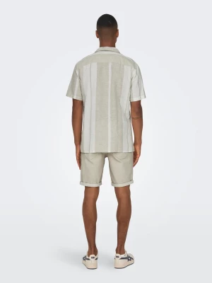 Only and Sons Miesten Kauluspaita, CAIDE STRIPE LINEN SHIRT NOS Raidallinen Ruskea
