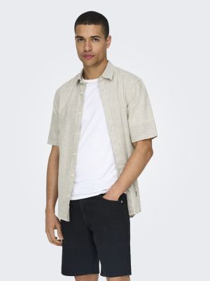Only and Sons Miesten Kauluspaita ONSCAIDEN SS SOLID LINEN Beige