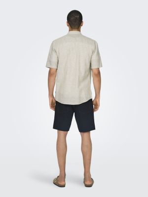 Only and Sons Miesten Kauluspaita ONSCAIDEN SS SOLID LINEN Beige