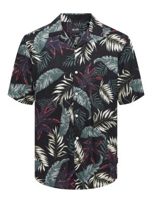 Only and Sons miesten kauluspaita, WAYNE LIFE VISCOSE SHIRT Musta Kuosi
