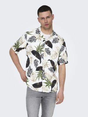 Only and Sons miesten kauluspaita, WAYNE LIFE VISCOSE SHIRT Valkopohjainen Kuosi