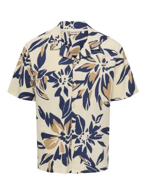 Only and Sons miesten lyhythihainen kauluspaita, PIERO AOP SS JERSEY SHIRT Ruskea Kuosi