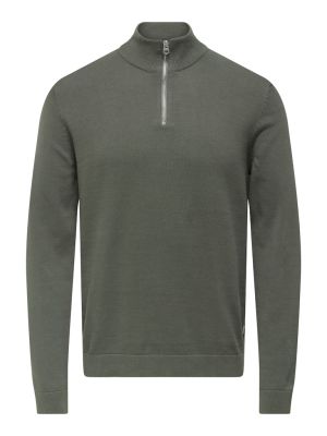 Only and Sons miesten neule, ALEX REG HALZ ZIP Tummanvihreä
