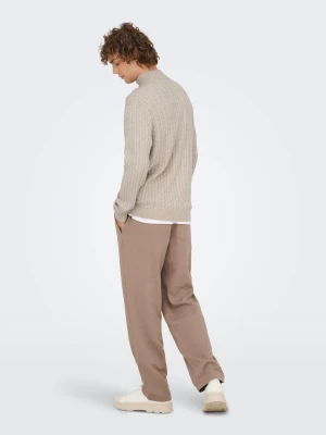 Only and Sons miesten neule, ONSLOUI CABEL HALF ZIP KNIT Oatmeal Melange