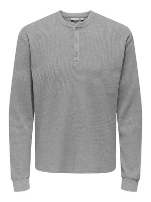 Only and Sons miesten paita, TOBIE REG HENLEY LONGSLEEVE Light Grey Melange