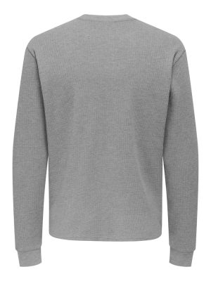 Only and Sons miesten paita, TOBIE REG HENLEY LONGSLEEVE Light Grey Melange